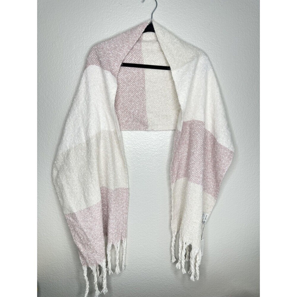 Gentle Fawn Scarf Womens One Size Cream Pink Colorblock Plaid Fringe Soft Cozy - Picture 1 of 6